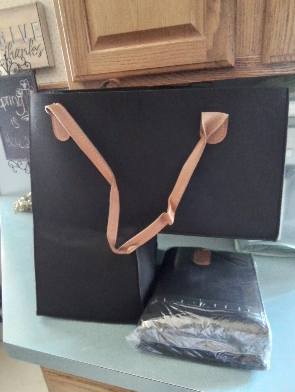 Black Stair Tote Bag with Tan Handles...2 Pk